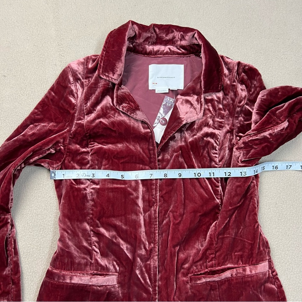 By Anthropologie Blazer Womens XXS Raspberry Velvet Tulip-Back Open Front NWT - Picture 4 of 9